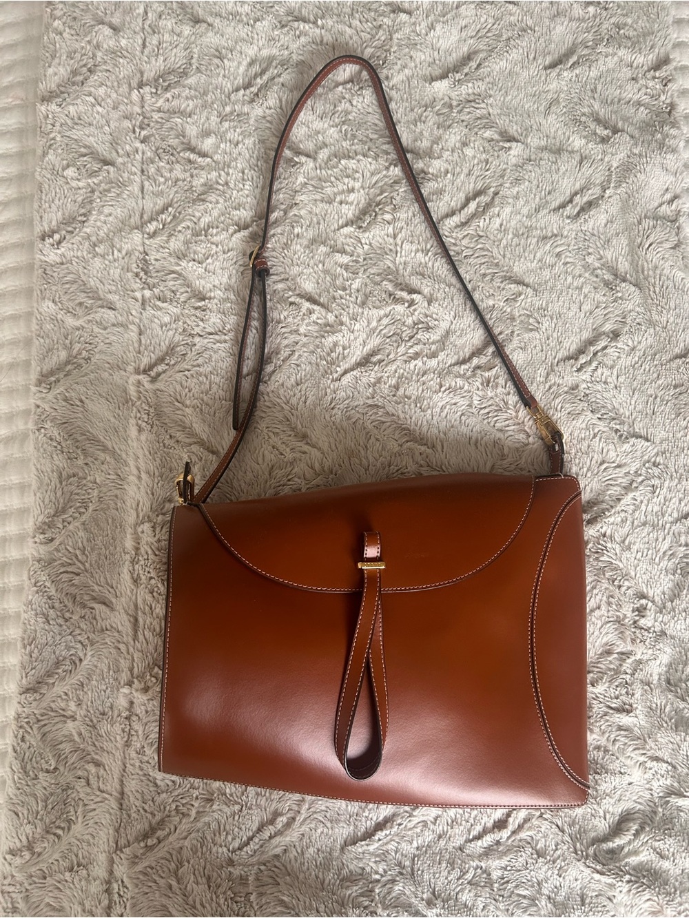 STAUD Brown Leather Shoulder Bag with Gold Hardware